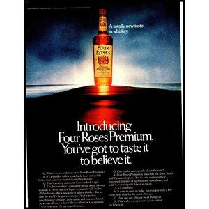1971 Four Roses Premium Whiskey Vintage Print Ad Sunset Ocean Wall Art